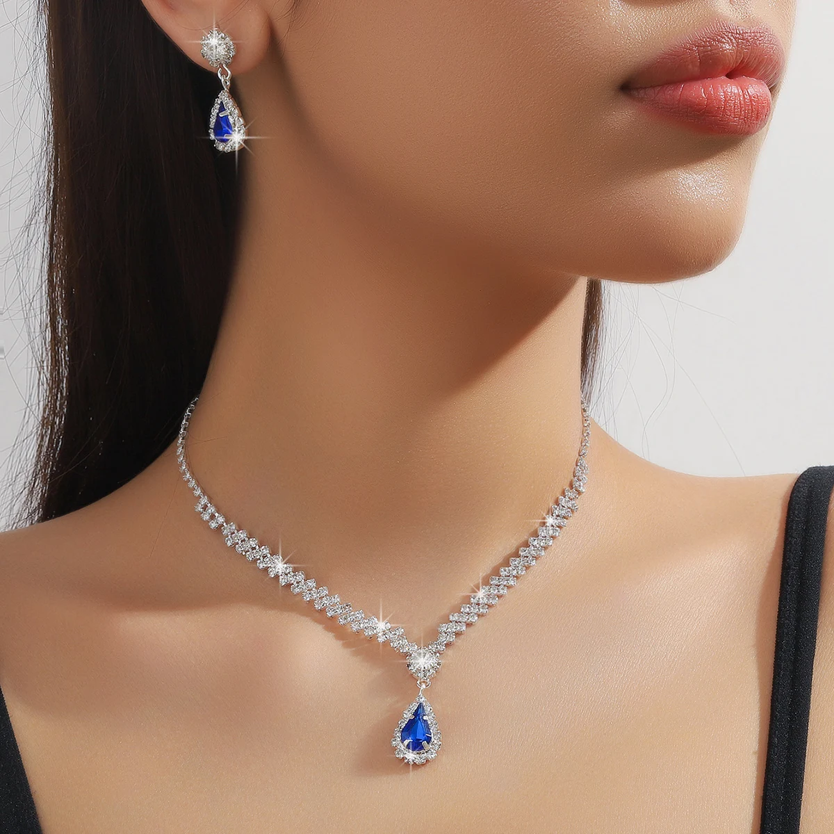 3 Pieces Of Fashionable Women's Water Drop Necklaces And Earrings Set For Wedding Season, Banquet And Party Accessories-2910 - Image 4