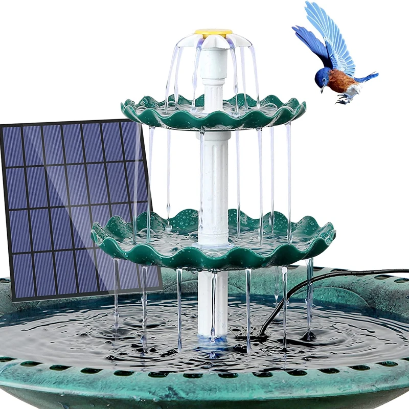 3 Tiered Bird Bath with 3W Solar Pump, DIY Solar Fountain Detachable and Suitable for Bird Bath, Garden Decoration - Image 2