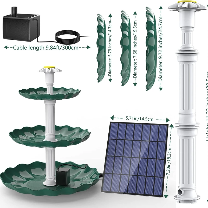 3 Tiered Bird Bath with 3W Solar Pump, DIY Solar Fountain Detachable and Suitable for Bird Bath, Garden Decoration - Image 4