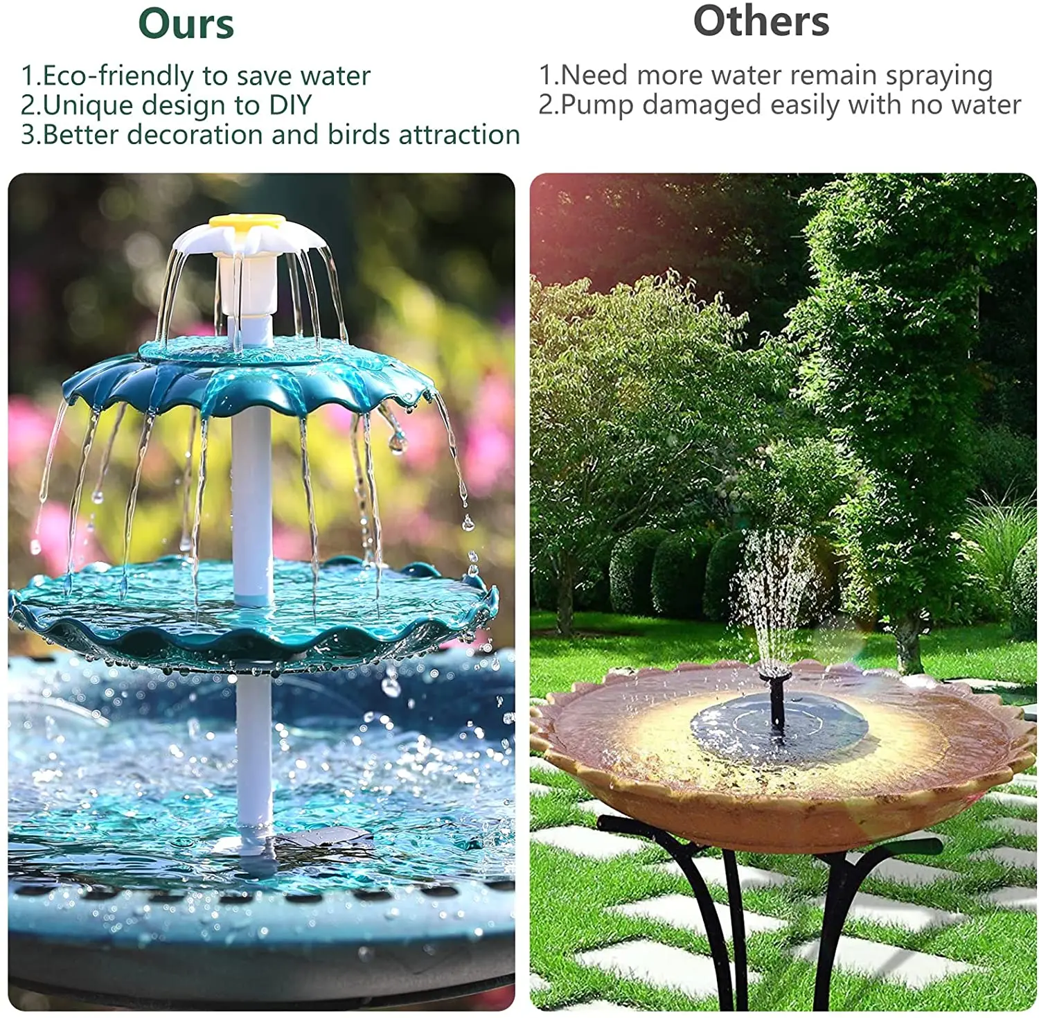 3 Tiered Bird Bath with 3W Solar Pump, DIY Solar Fountain Detachable and Suitable for Bird Bath, Garden Decoration - Image 5