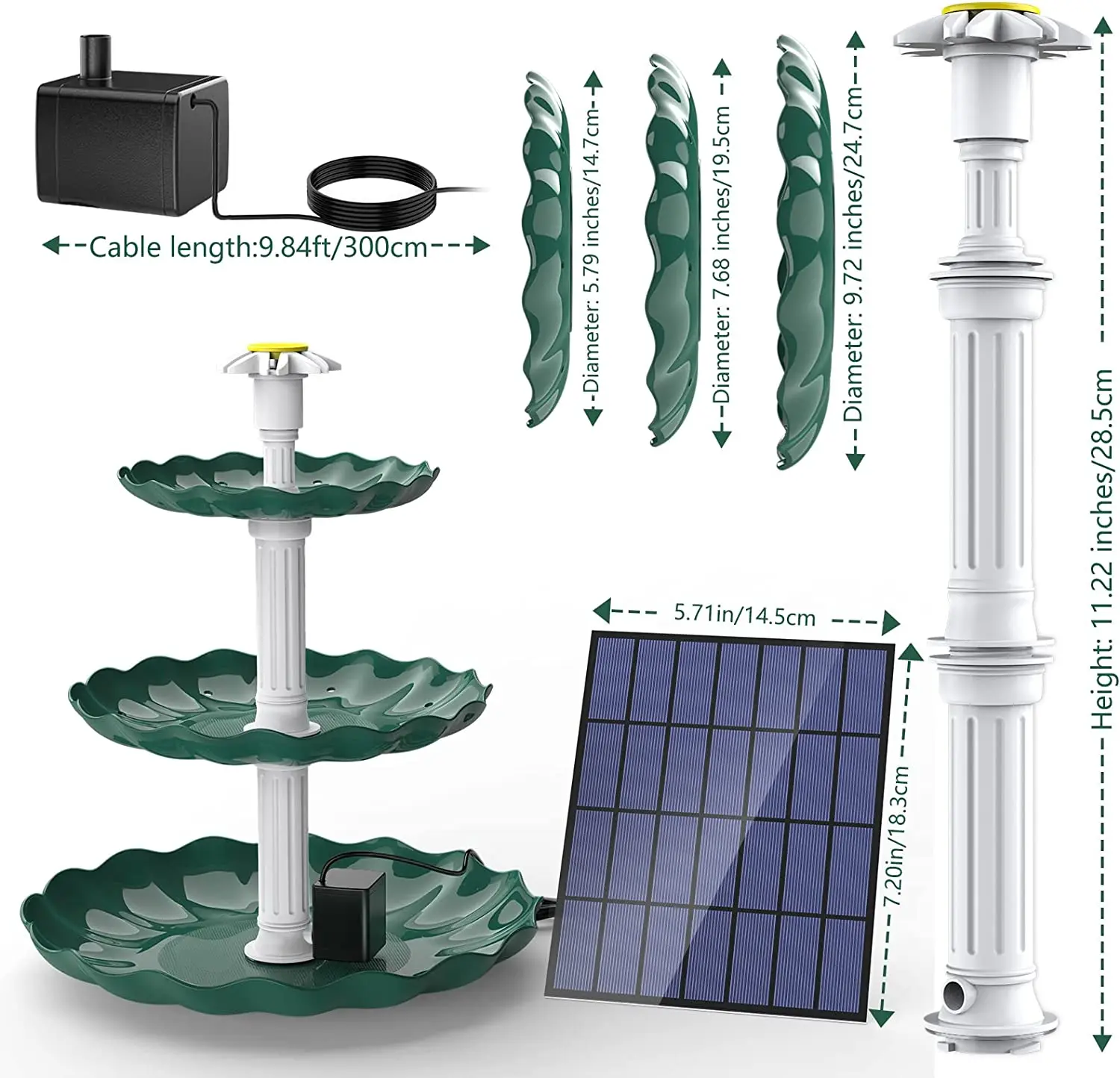 3 Tiered Bird Bath with 3W Solar Pump, DIY Solar Fountain Detachable and Suitable for Bird Bath, Garden Decoration - Image 3