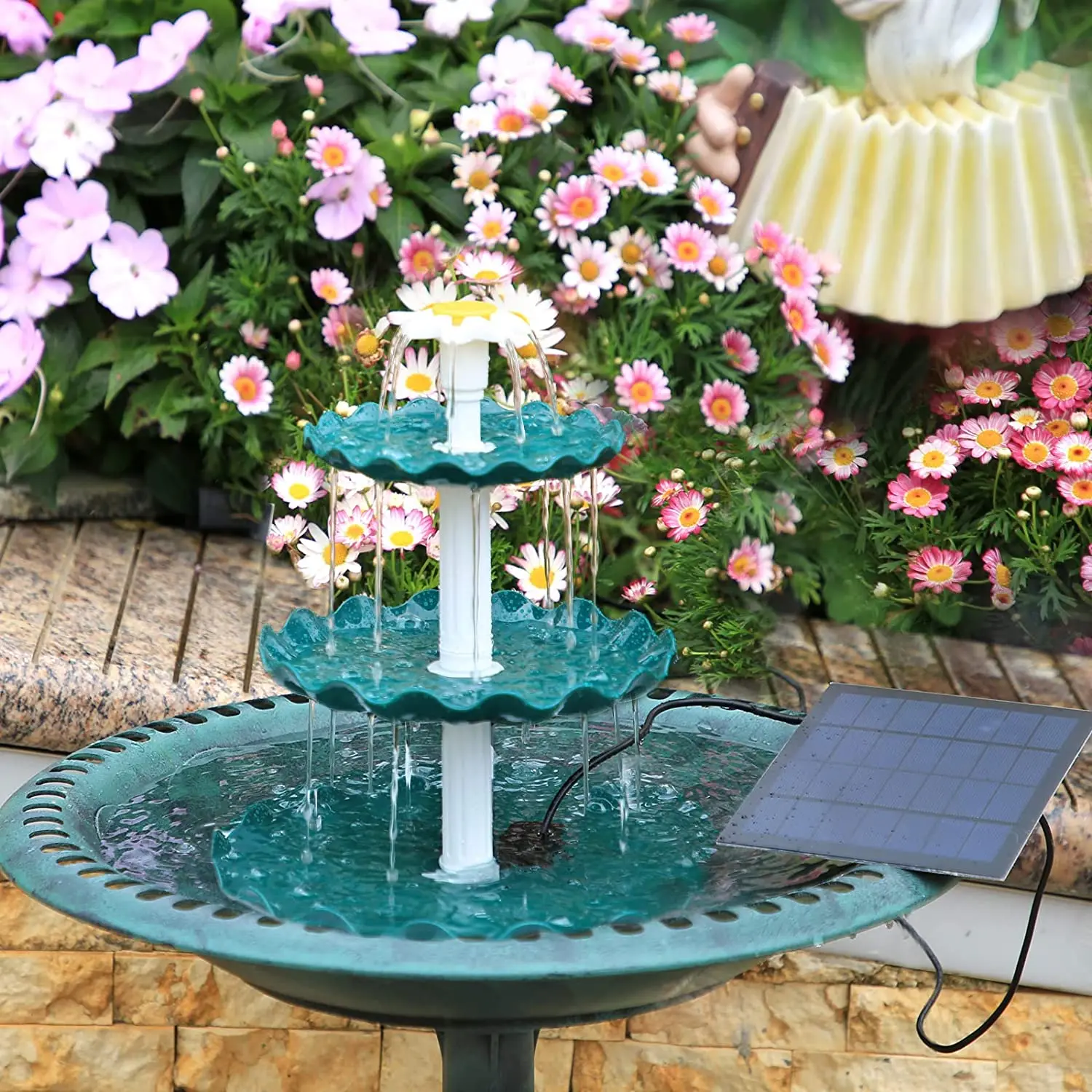 3 Tiered Bird Bath with 3W Solar Pump, DIY Solar Fountain Detachable and Suitable for Bird Bath, Garden Decoration - Image 6