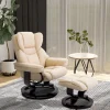 360° Swivel Recliner Chair with Footstool, PU Leather Manual Recliner Armchair with Solid Wood Base,Upholstered Reclining Chair