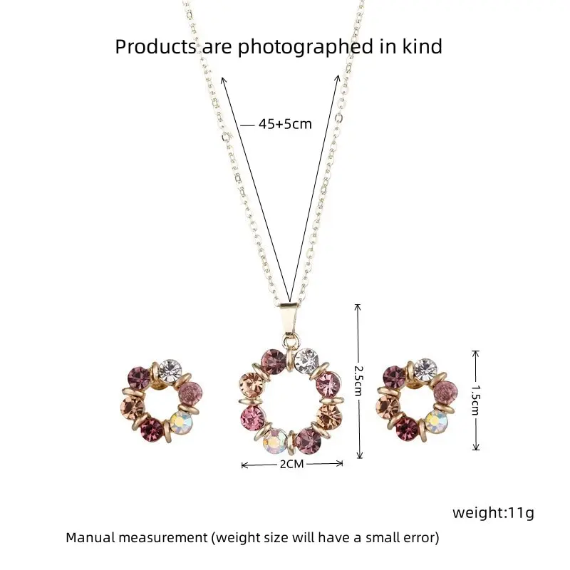 3pcs Gold Necklace Earrings Set Ladies Celebrity Simple Fashion Style Exquisite Stained Glass Diamond Circle Shape Jewelry - Image 6