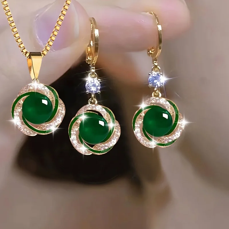 3pcs Shining Zircon Flower Jewelry Sets for Women Light Luxury Imitation Pearl Pendant Necklace Earrings Banquet Party Jewelry - Image 4