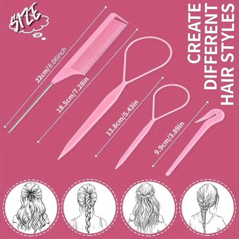 4/5/6pcs Hair Brush Set Hairdressing Spray Bottle Hair Braiding Loop Rat Tail Comb Teasing Hair Brsuh Salon Hair Styling Tools - Image 4