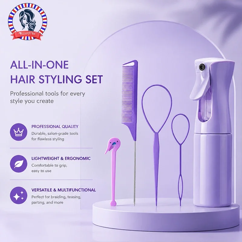 4/5/6pcs Hair Brush Set Hairdressing Spray Bottle Hair Braiding Loop Rat Tail Comb Teasing Hair Brsuh Salon Hair Styling Tools
