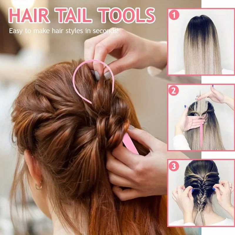 4/5pcs/Set Hair Loop Tool Set 2pcs French Braid Tool Loop 1pc Rat Tail Comb 1pc Elastic Hair Rubber Bands Remover Cutter - Image 5
