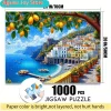 500/1000pcs Mediterranean Coastal Scene Jigsaw Puzzle - Vibrant Lemon Tree & Idyllic Village View, DIY Art Puzzle for Focus &
