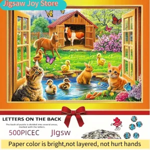 500/1000pcs puzzle, DIY paper puzzle, pastoral animals, cartoon farm, cute cats, adult puzzle, suitable for leisure time puzzl