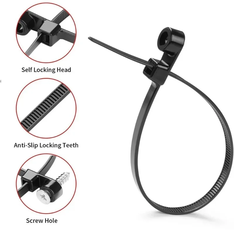 500/100PCS Screw Hole Cable Ties Reusable Fixed Nylon Cable Ties Self-locking Cord Ties Straps Fastening Loop Office Organizer - Image 2