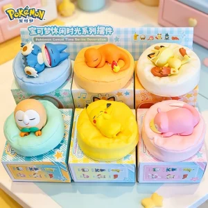 6 Styles Pokemon Relax Time Pikachu Munchlax Slowpoke Rowlet Meowth Charmander Sleeping Figurines Toys 7-8CM Cute With Packaging