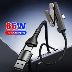 65W 2 in 1 USB A To USB C Fast Charging Foldable Phone Holder Data Cable USB Type C Desk Bracket Wire For iPhone 17 16 Samsung