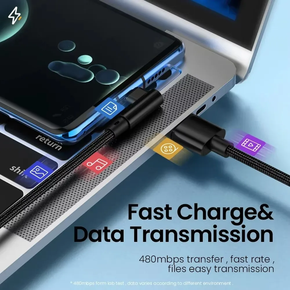 66W USB C Fast 90 Degrees Elbow Charge Cable Type C PD Cable Quick Charge For Oneplus Samsung Xiaomi Huawei High Speed Data Cord - Image 4