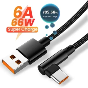 66W USB C Fast 90 Degrees Elbow Charge Cable Type C PD Cable Quick Charge For Oneplus Samsung Xiaomi Huawei High Speed Data Cord