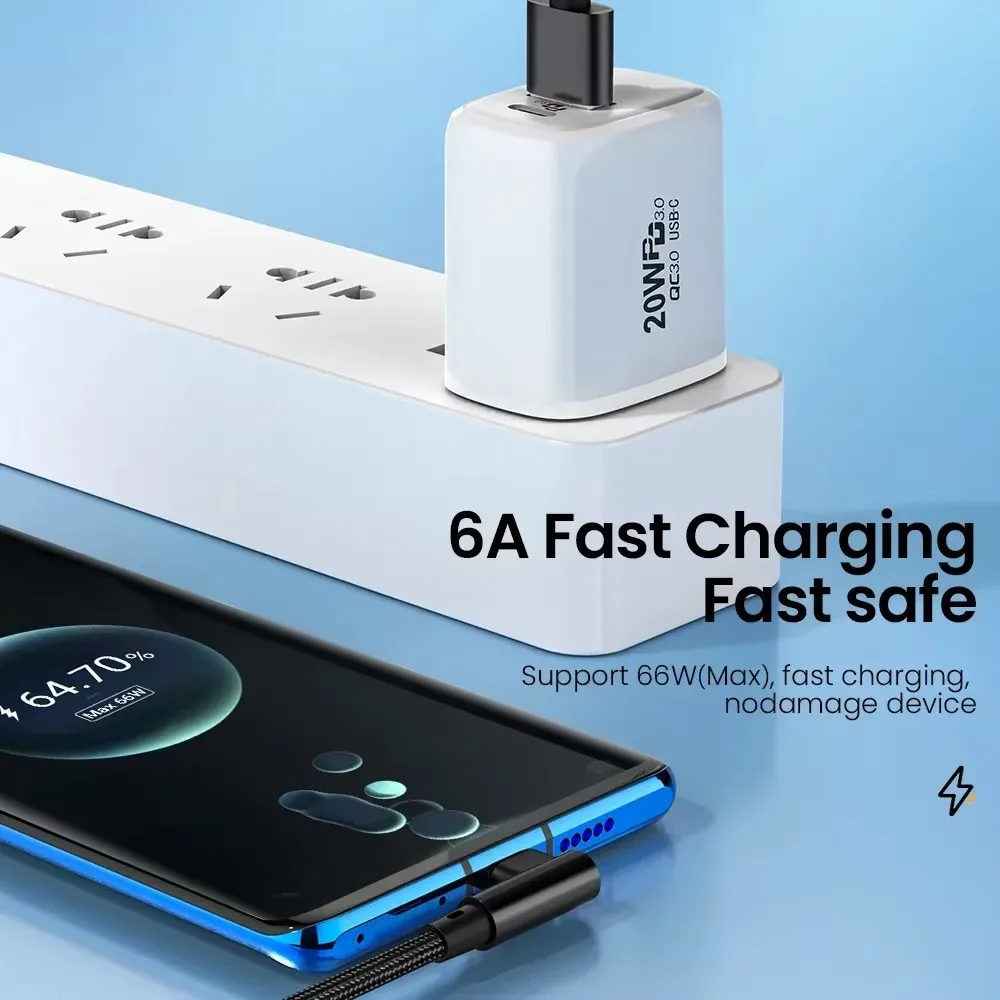 66W USB C Fast 90 Degrees Elbow Charge Cable Type C PD Cable Quick Charge For Oneplus Samsung Xiaomi Huawei High Speed Data Cord - Image 5
