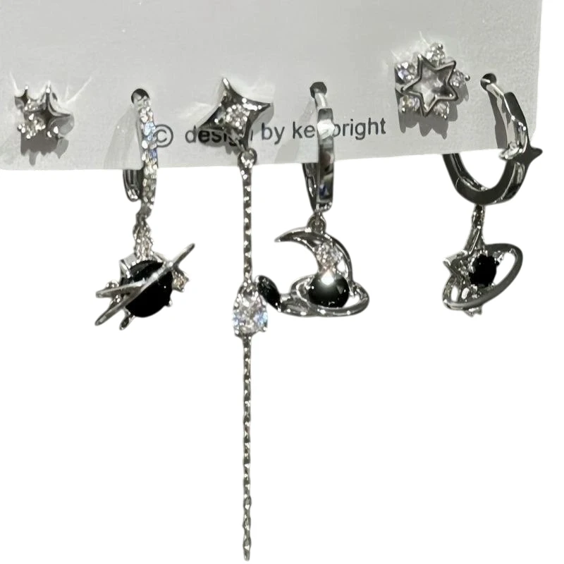 6PCS Pendant Earrings For Men Women Grunge Y2K Jewelry Accessories SET Goth Punk Vintage Aesthetic Crystal Heart Moon Cross Star - Image 4