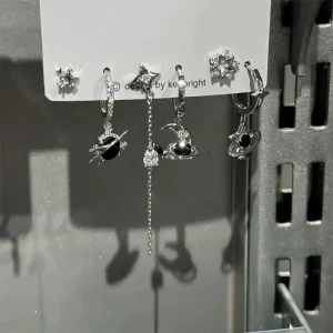 6PCS Pendant Earrings For Men Women Grunge Y2K Jewelry Accessories SET Goth Punk Vintage Aesthetic Crystal Heart Moon Cross Star