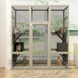 70'' Large Walk-in Catio Outdoor Cat House Waterproof Cover Multi-Platform Cat Enclosure With 2 Resting Boxes For Multiple Cats