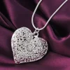 925 Sterling Silver 18-30 Inch Carved Heart Pendant Snake Chain Necklace For Women Fashion Wedding Party Charm Jewelry