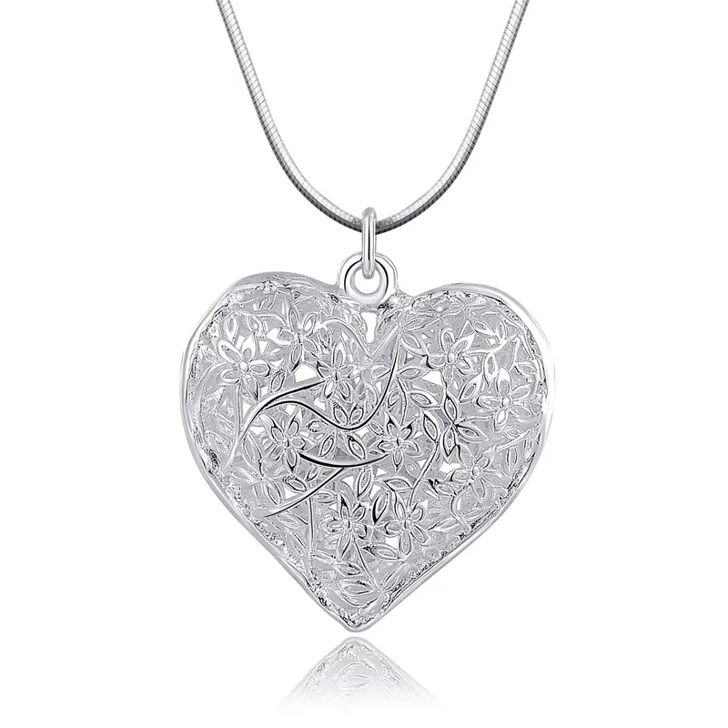 925 Sterling Silver 18-30 Inch Carved Heart Pendant Snake Chain Necklace For Women Fashion Wedding Party Charm Jewelry - Image 5