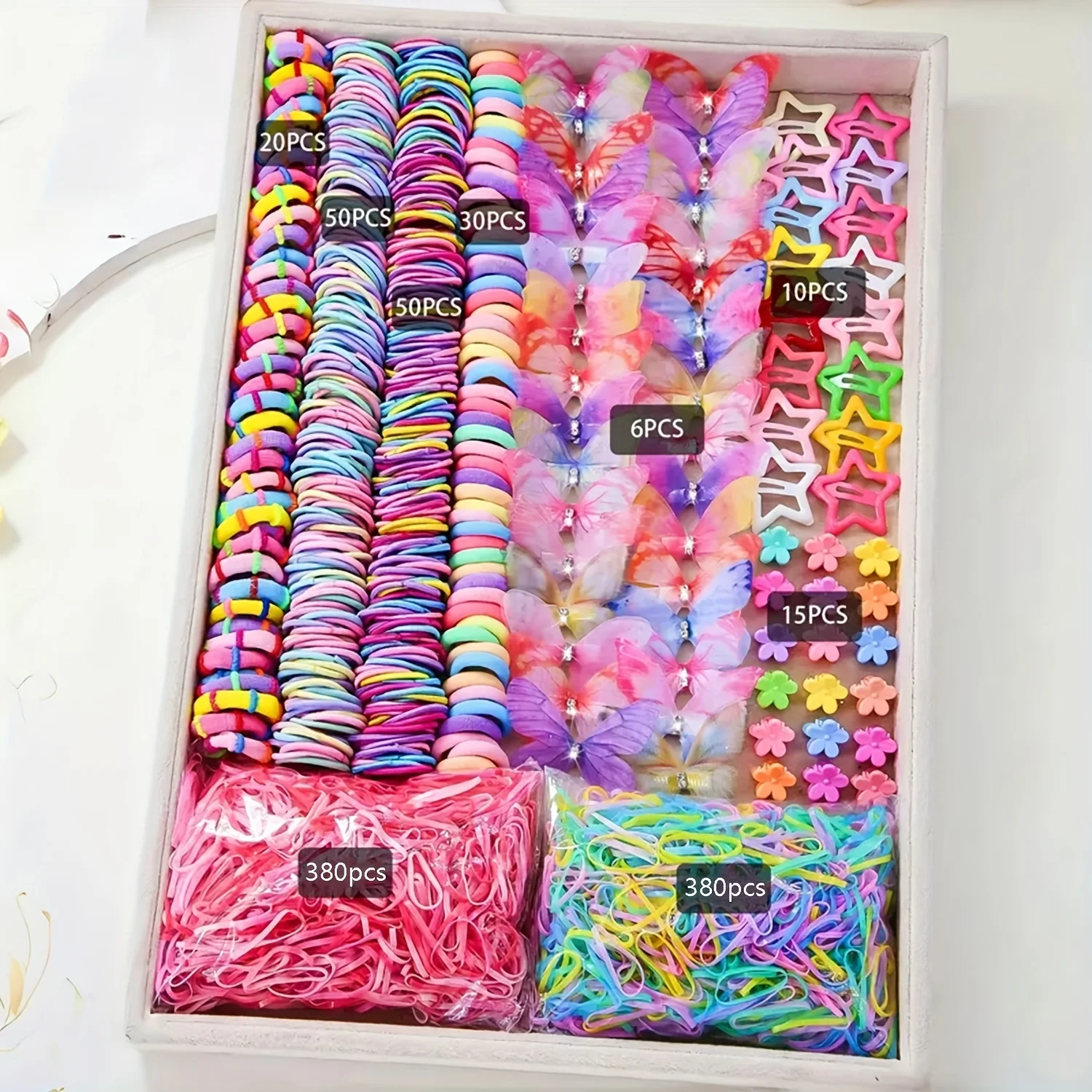 941 sets of colorful and cute outfits for girls | Includes various clips, hair ties, flowers, and double-layered bow headpieces - Image 3