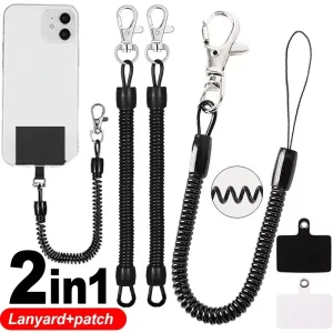 Anti-lost CellPhone Hand Rope Telescopic Spring Phone Lanyard Strap Keychain Rope Universal Moblie Phone Charm String with Patch