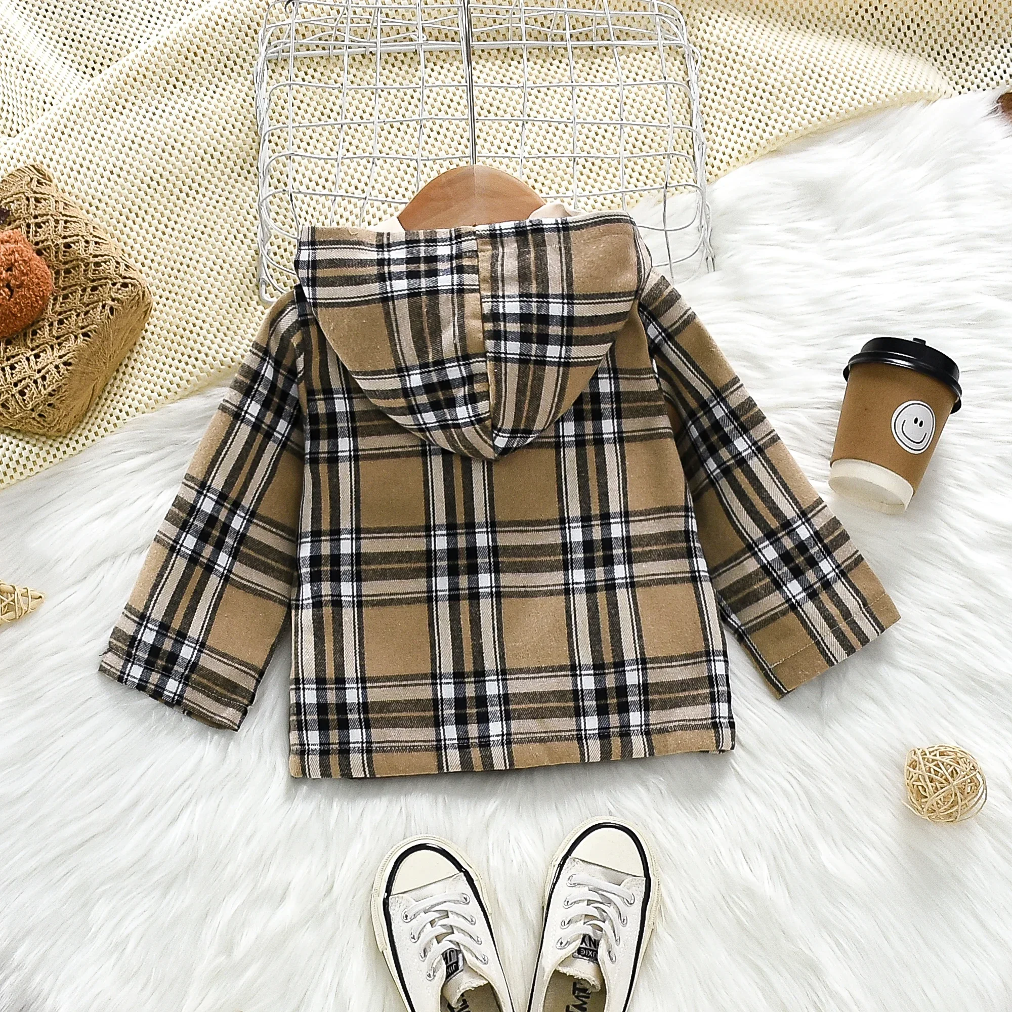 Baby Autumn Coat Fashion Plaid Hooded Long Sleeved Woolen Children'S Clothing Suitable for 0-3 Years Old - Image 3