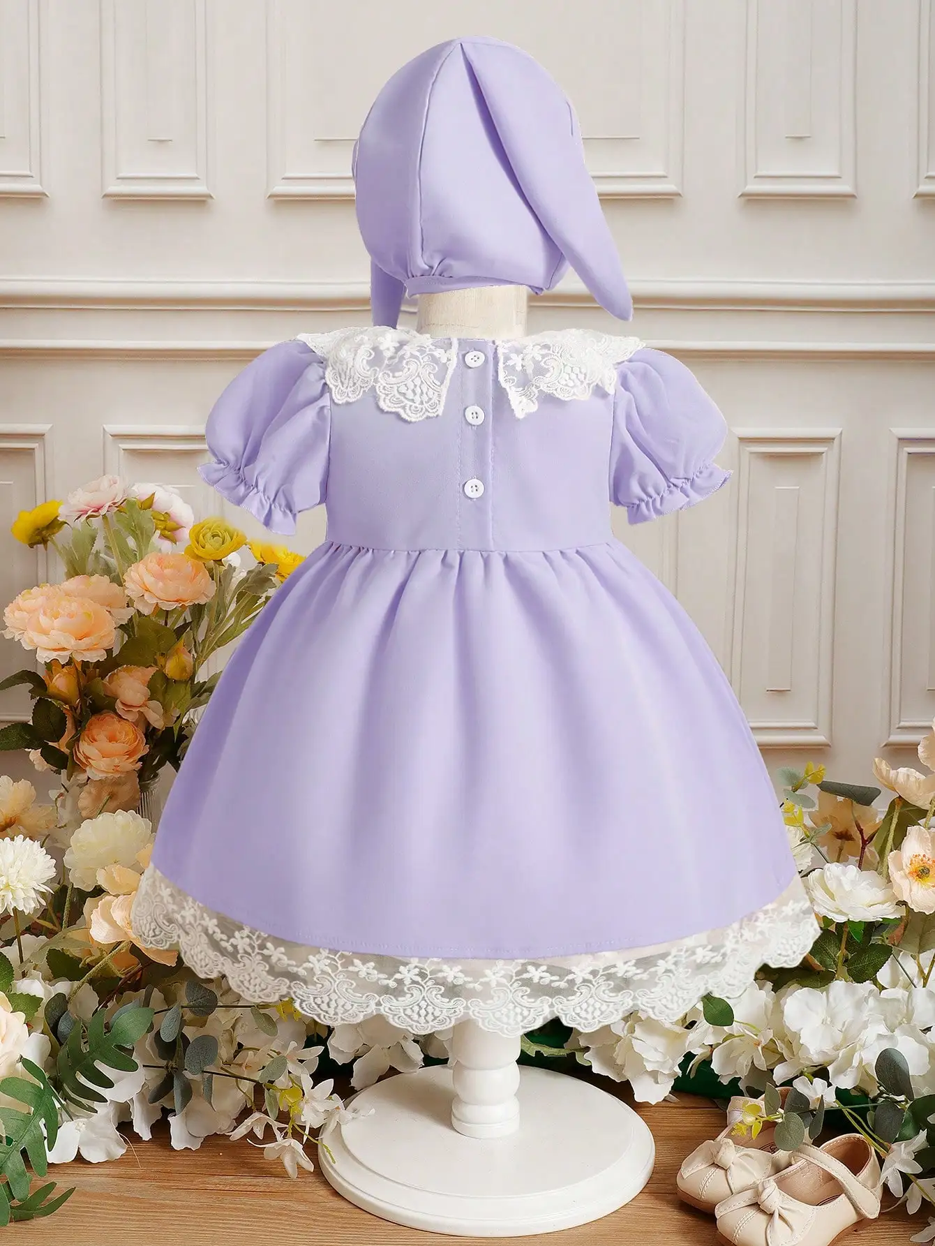 Baby Summer Cute Casual Comfortable Fashion Lace Dress+Hat Two Piece Set - Image 2