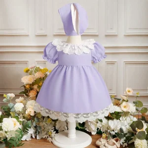 Baby Summer Cute Casual Comfortable Fashion Lace Dress+Hat Two Piece Set