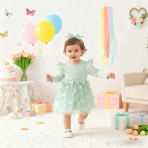 Baby girl 2Pcs/Set Autumn Dress Flying sleeves and Bow tie Princess Dress for 0-3 Year old Baby girls' Birthday Party Costumes