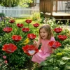 Bird Bath Bowl Metal Garden Flower Stakes Red Petal Decorative Outdoor Bird Feeder For Yard Patio Lawn Ornament