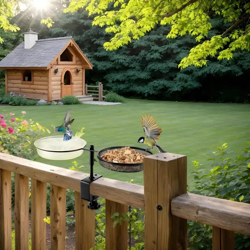 Bird Bath With Feeder Wild Bird Bath Feeder For Outdoors Detachable Tray Attached Clamp-On Water Bowl For Animals Parakeet - Image 2