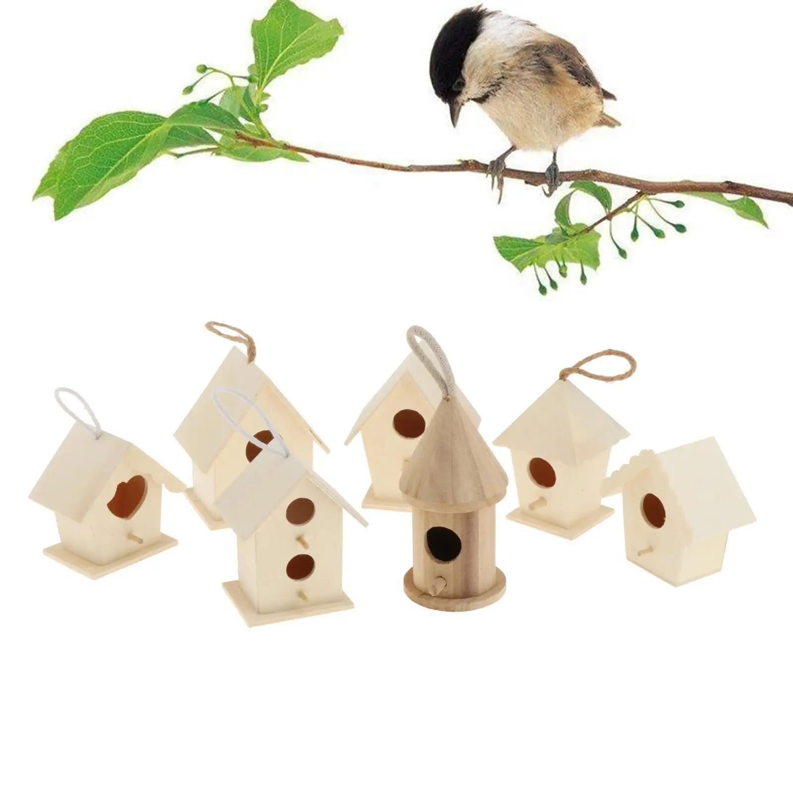 Bird Feeder Outdoor Wooden Hanging Food Container for Balcony Garden Park
