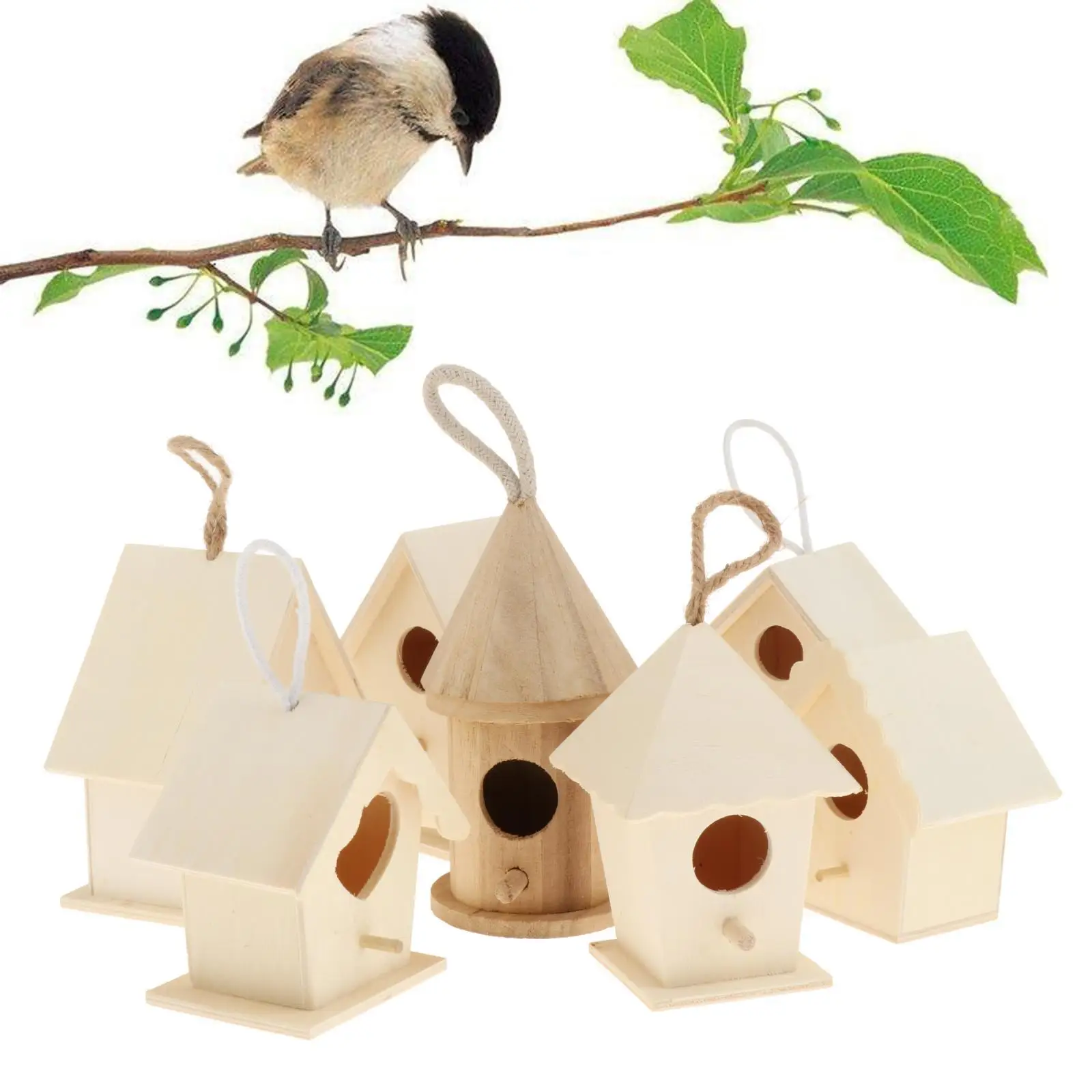 Bird Feeder Outdoor Wooden Hanging Food Container for Balcony Garden Park