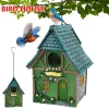 Bird House Resin Hanging Outdoor Bird Box with Chain Hook Weatherproof Finch House Exquisite Garden Decoration for Outdoor Yard