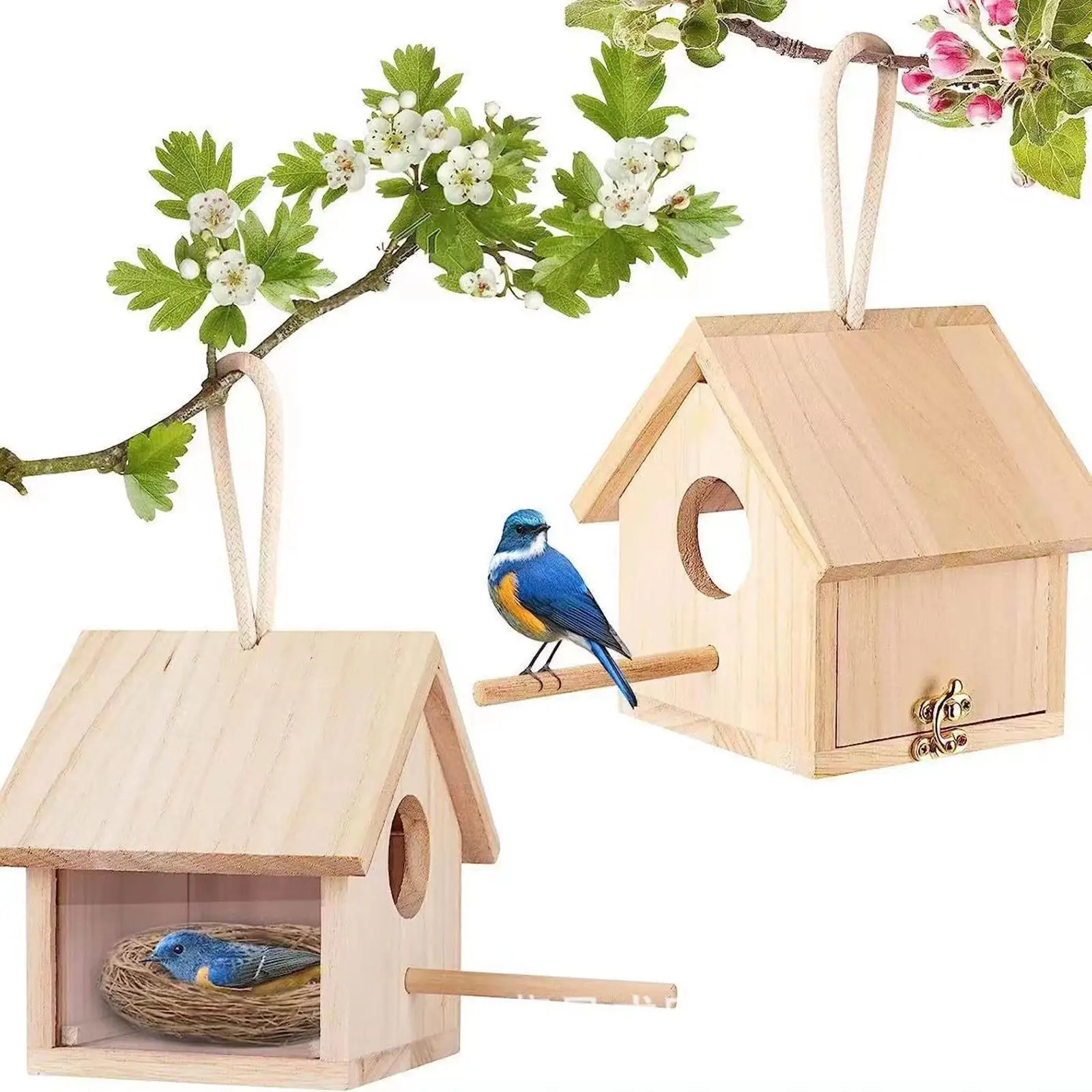 Bird House Wooden Bird Box for Wild Bird Viewing Small Birds Outside Outdoor