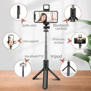 Bluetooth Selfie Stick Tripod Desktop Stand Phone Holder Wireless Remote Shutter for iPhone IOS Android Phone Option Fill Light