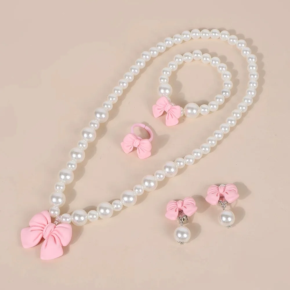 Children's Butterfly Knot Necklace Bracelet Ring Earring Set No Piercing Required Princess Jewelry Girls Accessory Kit - Image 2