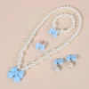 Children's Butterfly Knot Necklace Bracelet Ring Earring Set No Piercing Required Princess Jewelry Girls Accessory Kit