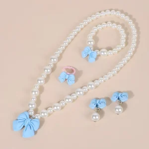 Children's Butterfly Knot Necklace Bracelet Ring Earring Set No Piercing Required Princess Jewelry Girls Accessory Kit