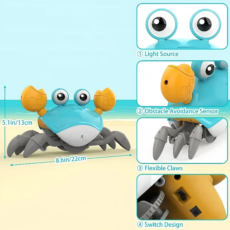 Crawling Crab Baby Toys with Music LED Light Up Musical Toys for Toddler Automatically Avoid Obstacles Interactive Toys for Kids - Image 4