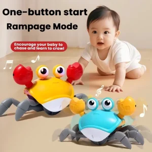 Crawling Crab Baby Toys with Music LED Light Up Musical Toys for Toddler Automatically Avoid Obstacles Interactive Toys for Kids