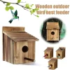Creative Solid Wood Hummingbird House Outdoor Wooden Bird Nesting Box Hanging Birdhouse Feeder for Garden Yard Patio Decoration