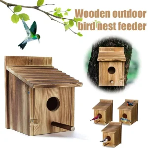 Creative Solid Wood Hummingbird House Outdoor Wooden Bird Nesting Box Hanging Birdhouse Feeder for Garden Yard Patio Decoration