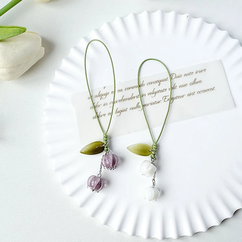 Creative Tulip Flower Leaves Mobile Phone Straps Charms Hand Rope Cute Keychain Fashion Bag Camera Pendant Lanyard Decorations - Image 4