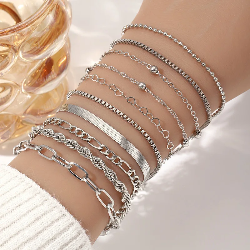 Cuban Chain Bracelet Set for Women Gold Color Boho RetroThick Twist Trendy Quality Jewelry Gifts - Image 2