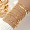 Cuban Chain Bracelet Set for Women Gold Color Boho RetroThick Twist Trendy Quality Jewelry Gifts