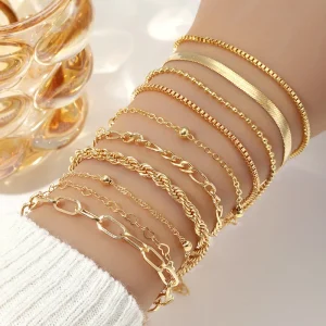 Cuban Chain Bracelet Set for Women Gold Color Boho RetroThick Twist Trendy Quality Jewelry Gifts