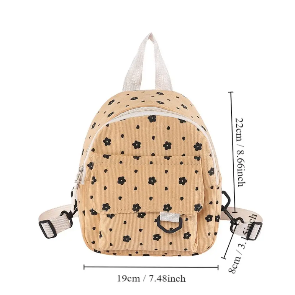Cute Flower Print Small Backpacks Lightweight Multiple Pocket Corduroy Mini Backpack Ladies Fashion Women Shoulder Bag 4Colors - Image 6